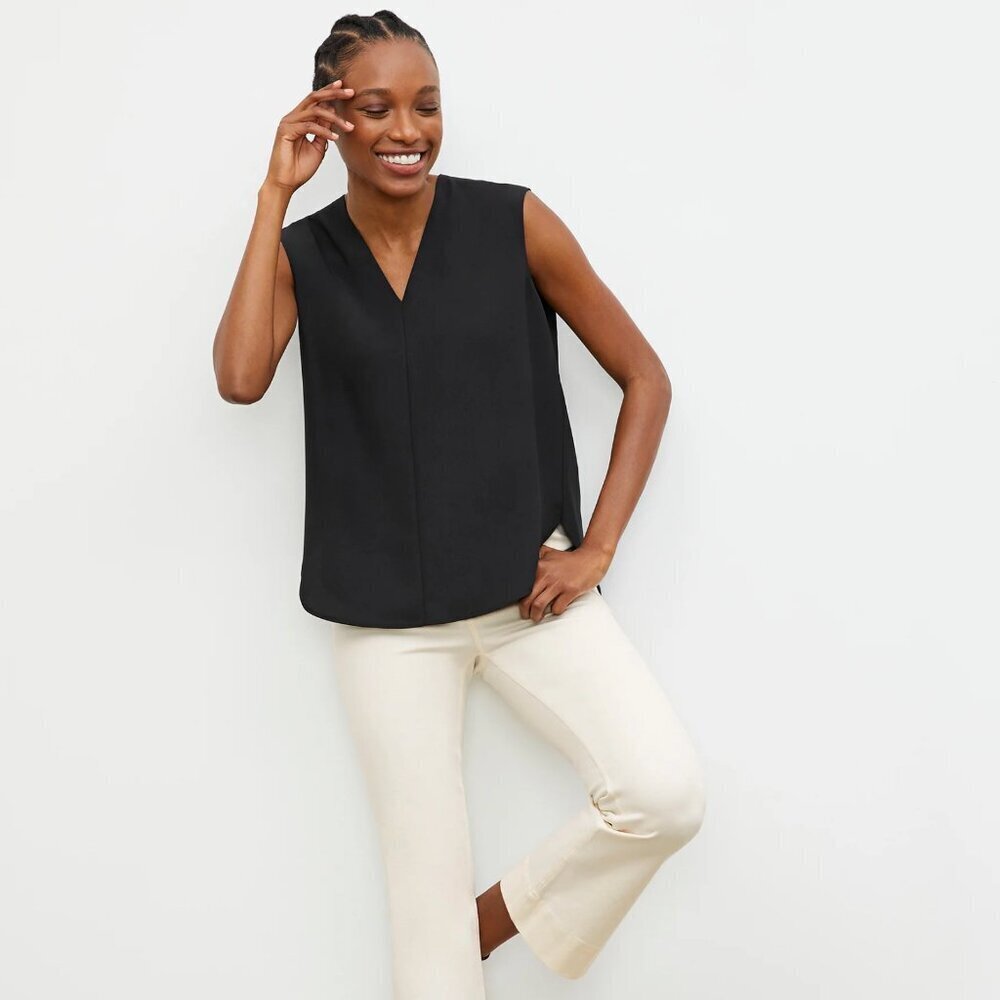 MM. Lafleur Black V-Neck Sleeveless Blouse